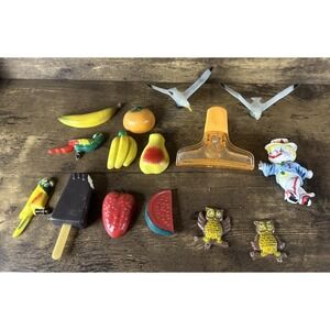 Big Bundle Of Refrigerator Magnets Art Food Bird Clown Lot Of 15 Fast Shipping